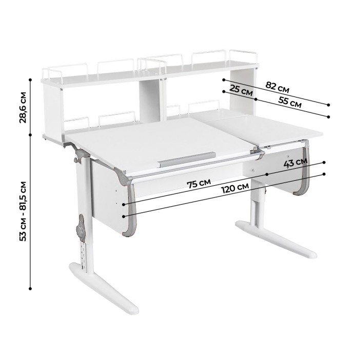 Характеристики Парта Дэми СУТ-25-01Д2 120см раздельная с надстройками